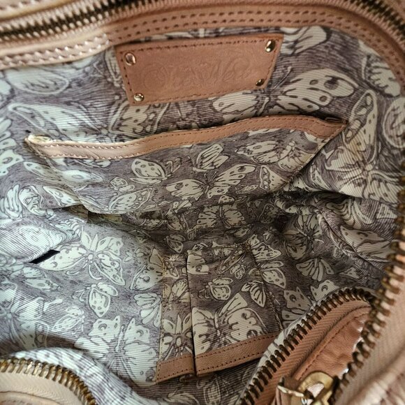 Tre Vero Beige‎ Leather Shoulder Bag Tan Chain Strap Pockets 10"x13.5" - Picture 6 of 14